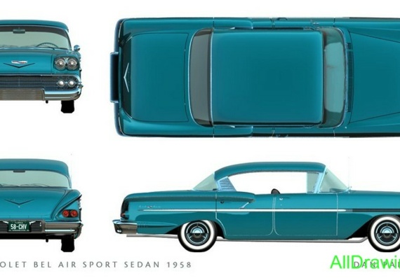 Chevrolet Bel Air Sport Sedan (1958) - drawings (drawings) of the car